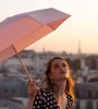 Coral Pink Folding Compact Umbrella by Anatole of Paris - MADELEINE