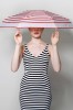 Sorbet Pink Striped Folding Compact Umbrella by Anatole of Paris - MARCELLE