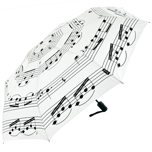 Music Notes Auto Open & Close Folding Umbrella - White